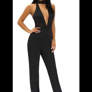 Black Halter Low Cut Jumpsuit